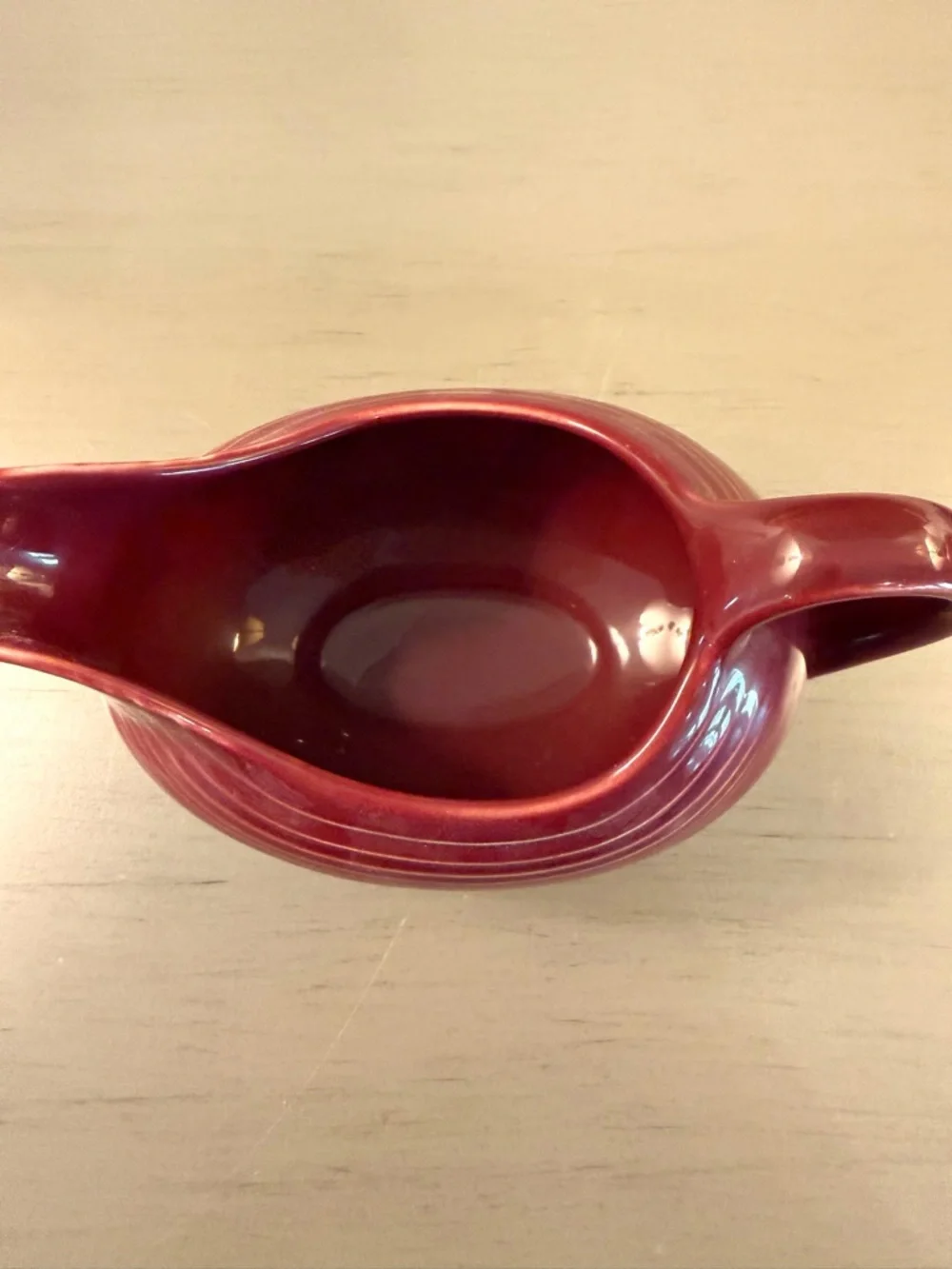 Homer Laughlin Fiesta Ware Gravy Boat Cinnabar Red Retired Color Sauce Server